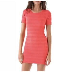 Torn by Ronny Kobo Coral Orange Knit Short Sleeve Bodycon Mini Dress XS/Small